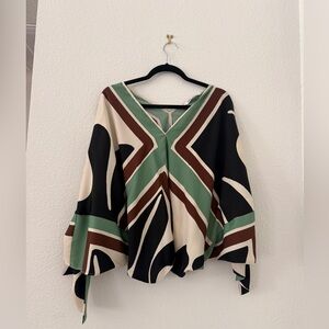 Zara Multi-Color Geometric Pant Set in Green, Brown, Black & Cream